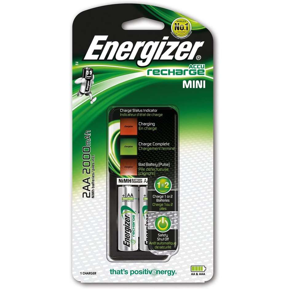 Energizer E300701300 caricabatterie AC min 2 posti per pile AA colore nero