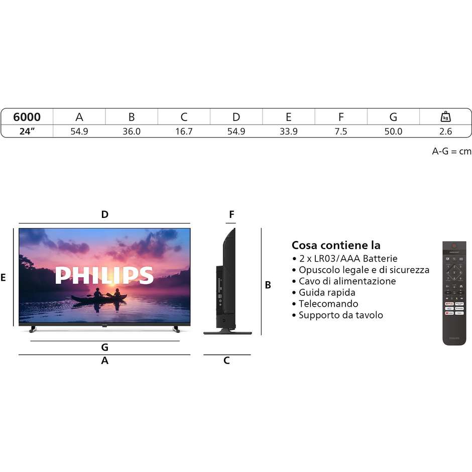 Philips 40PFS6000/12 TV LED 40" Full HD Smart TV Wi-Fi Classe E Colore Nero
