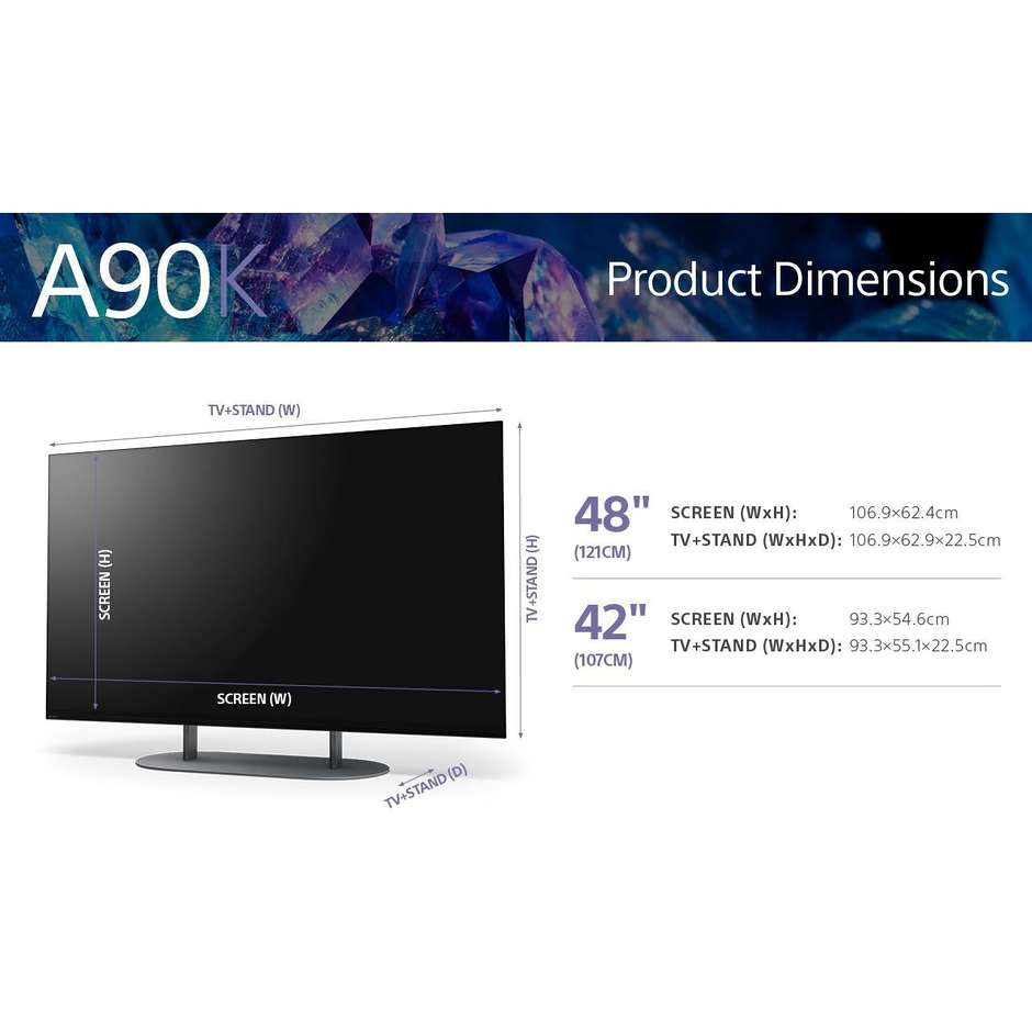 Sony XR48A90KAEP TV OLED 48" 4K Ultra HD Smart TV Wi-Fi Classe G colore cornice Nero