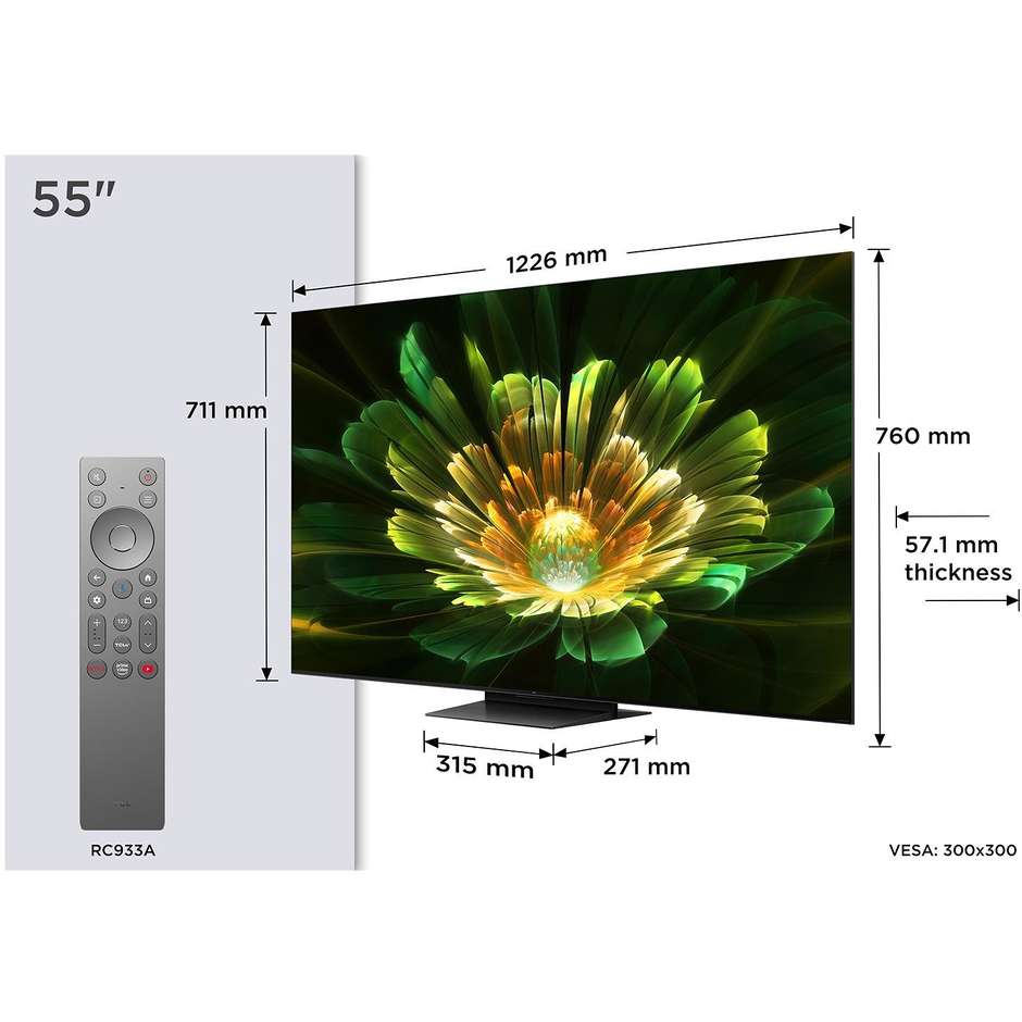 TCL C79K QD-Mini LED 55" 4K Ultra HD Smart TV Wi-Fi Classe F Colore Nero